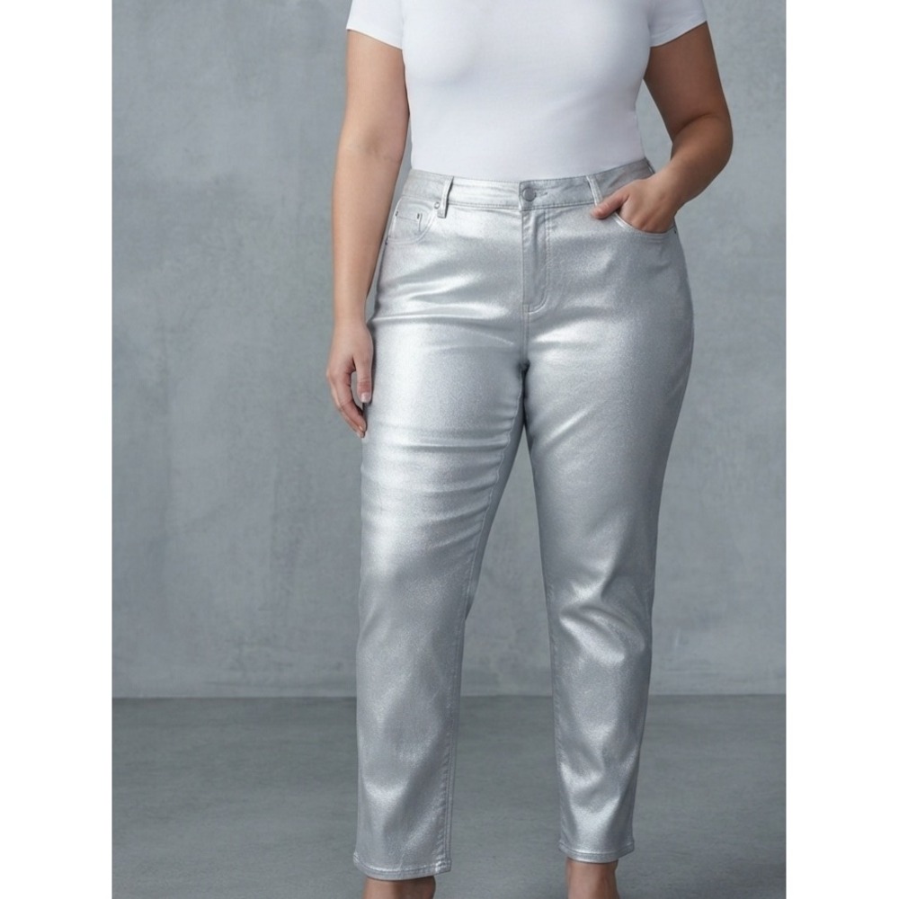 Chico's Silver Metallic Shimmer Ankle Pants Size 3